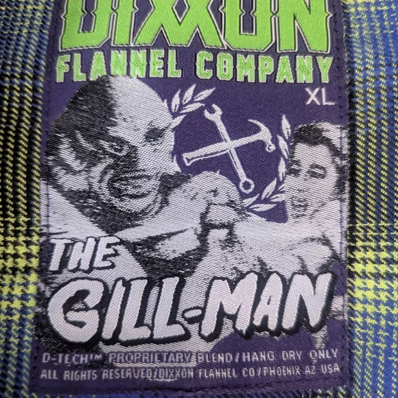 DIXXON The Gill-Man Men's XL Blue and Green Plaid Flannel Shirt - Picture 4 of 4